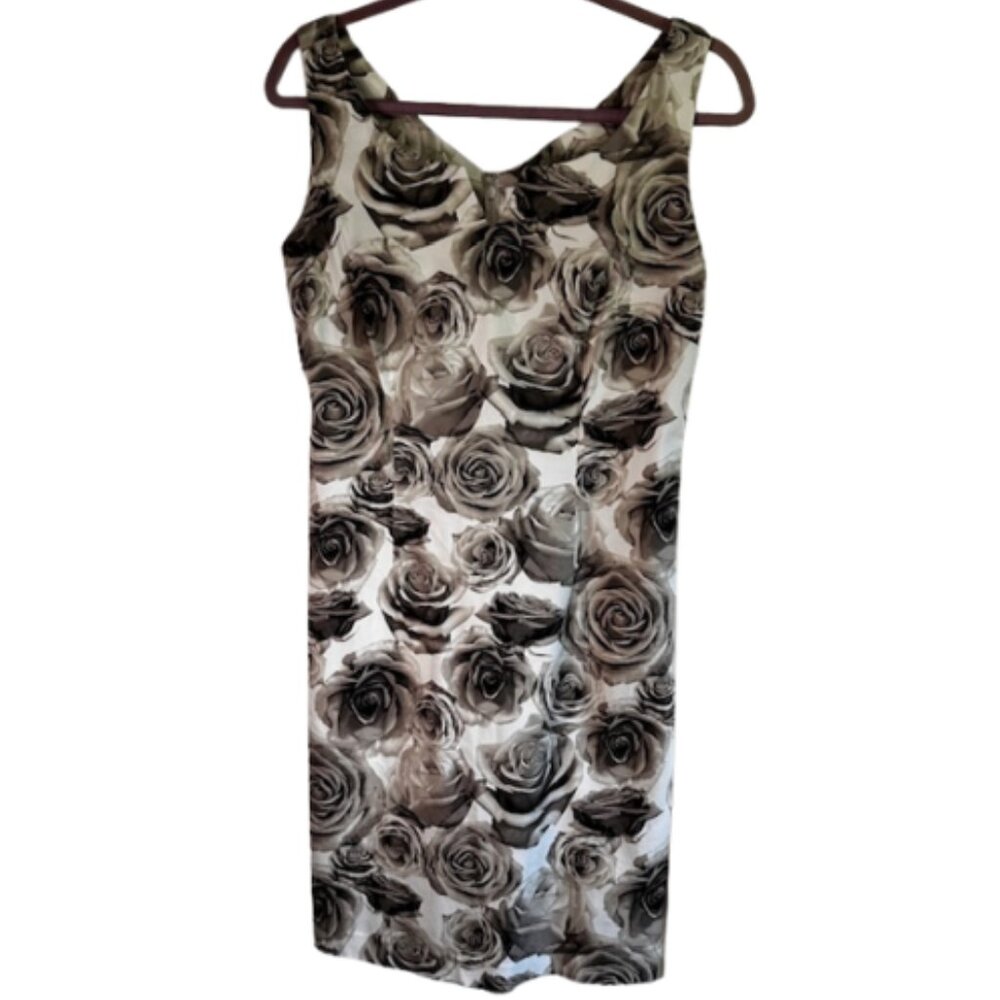 Kate Hill Women's Sleeveless Sheath Dress Rose Pattern Size 10